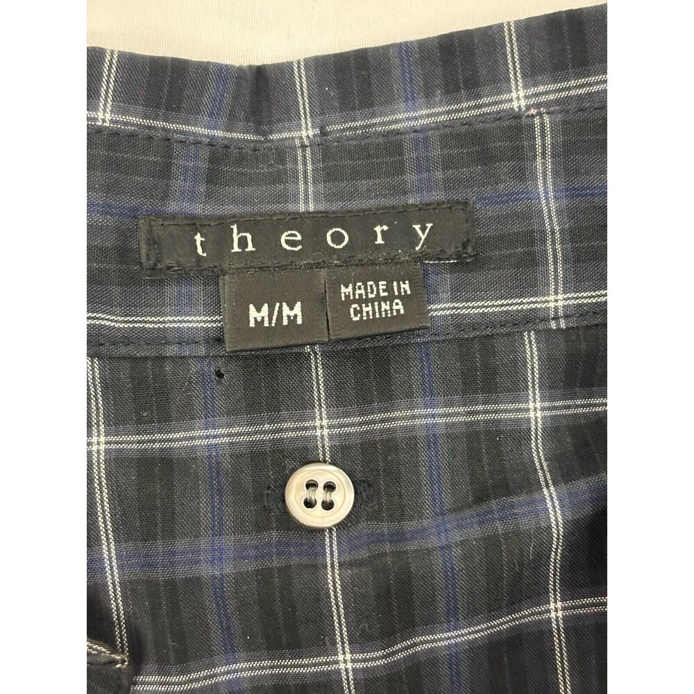 Theory Sweater Women's Medium Black Blue Plaid Ruffle Attached Shirt Collar Wool - Picture 5 of 13
